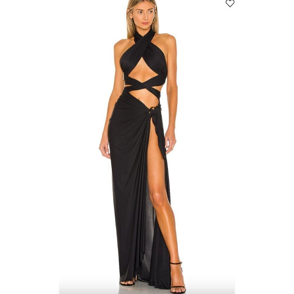 Bronx and Banco Cleopatra Dress in Black Size XS Wrap Cutouts High Slit Sexy